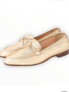 NWOB J. Crew Academy Gold Loafers Size 8